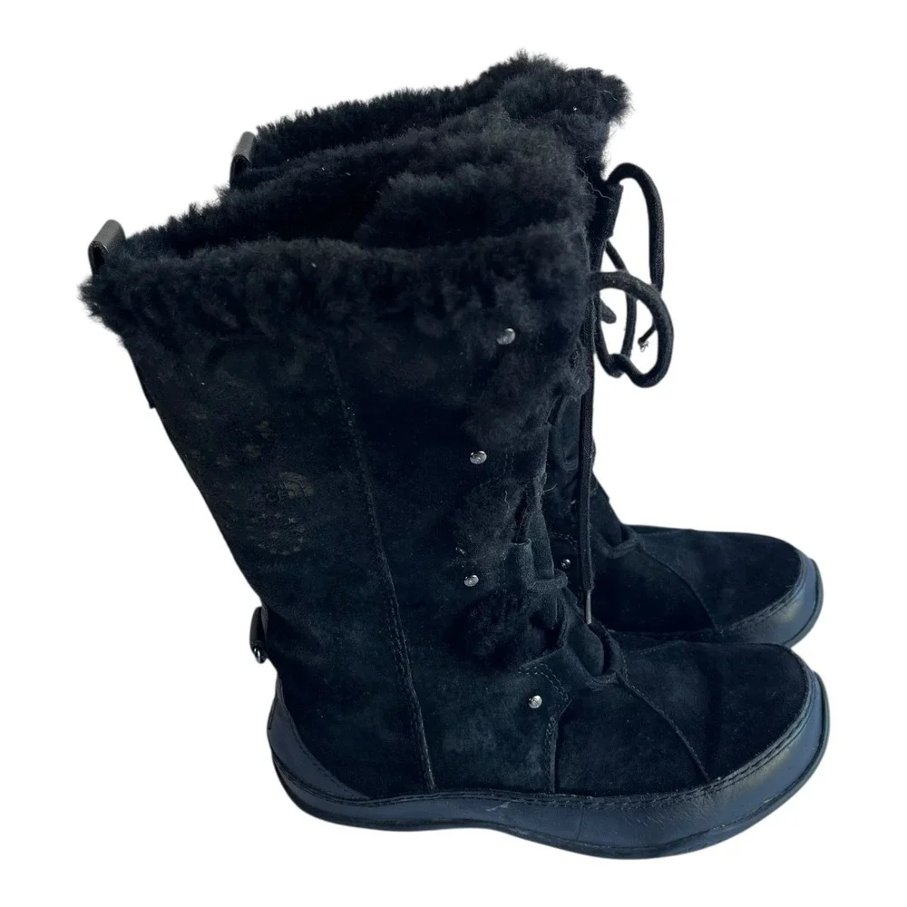 The North Face W Abby III Black Suede Fur Lined Winter Boots Women's 7.5